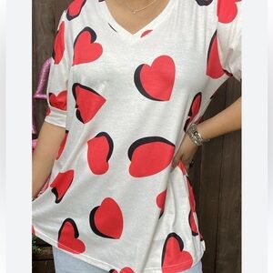 Southern Stitch Heart V Neck Top  XL Valentines Day